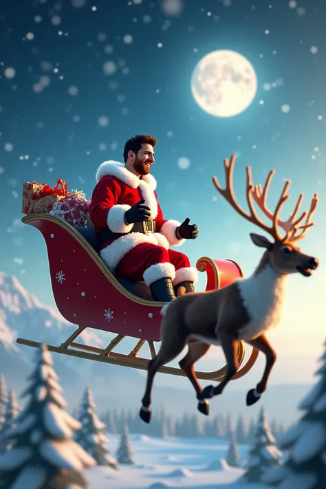 Messi riding sleigh in Santa Claus clothes 