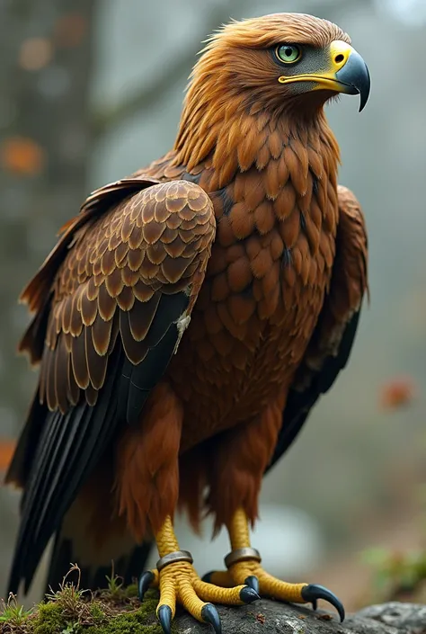 Un Phorusrhacos, touffu, svelte, et doré reconverti en monture de guerre. Il se tient droit et fier sur ses deux pattes, a des yeux verts, et un regard perçant. Ses ailes sont très courtes. Il porte une selle. Il ne doit pas ressembler à un aigle 