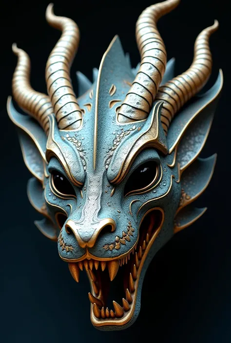  An African sea dragon mask, in the colors silver and gold and blue  