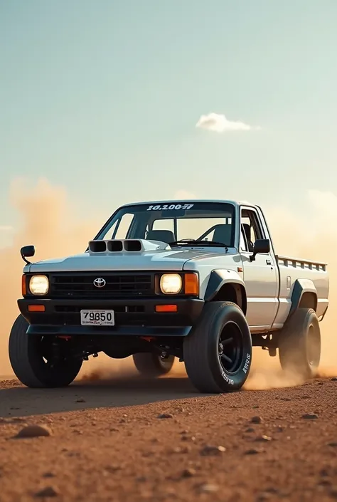 A Hilux from the 85 with a 22 r engine made for white racing, preserving the original style