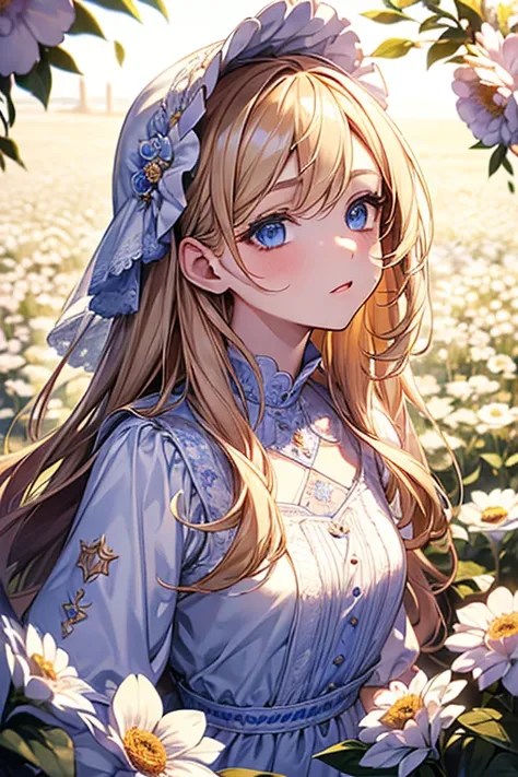 {masterpiece},{ best quality},{ one girl}, cute, wonderful,  beautiful detailed eyes,  blue eyes,  long hair, Blonde, detailed , depth of writing, highly detailed CG ,original,  Very Detailed Wallpaper , upper body,  viewers peek through a peephole、Looking...