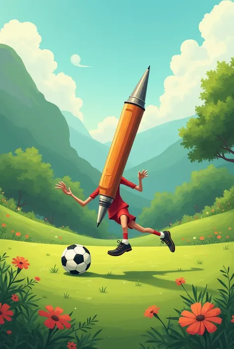 Un stylo dans la nature qui joue le football 