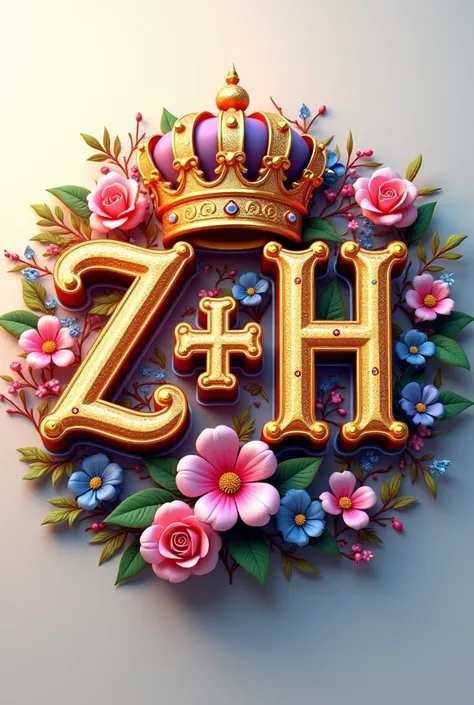 A mesmerizing 3D digital art masterpiece that captivate the Viewe with its intricate . The name "Z+H" is prominently displayed in a striking font adorned with a luxuryous golden crown.A flowering feature gracefulIy appeal.the name glows in vibrant colors s...