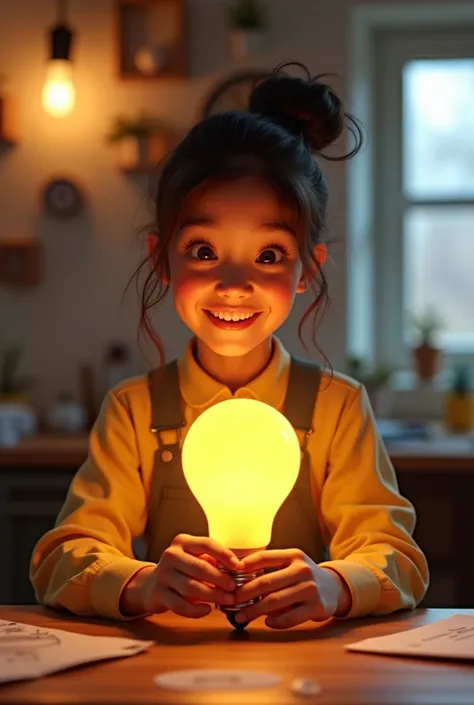 Beautiful smiling girl chooses the name of the bulb