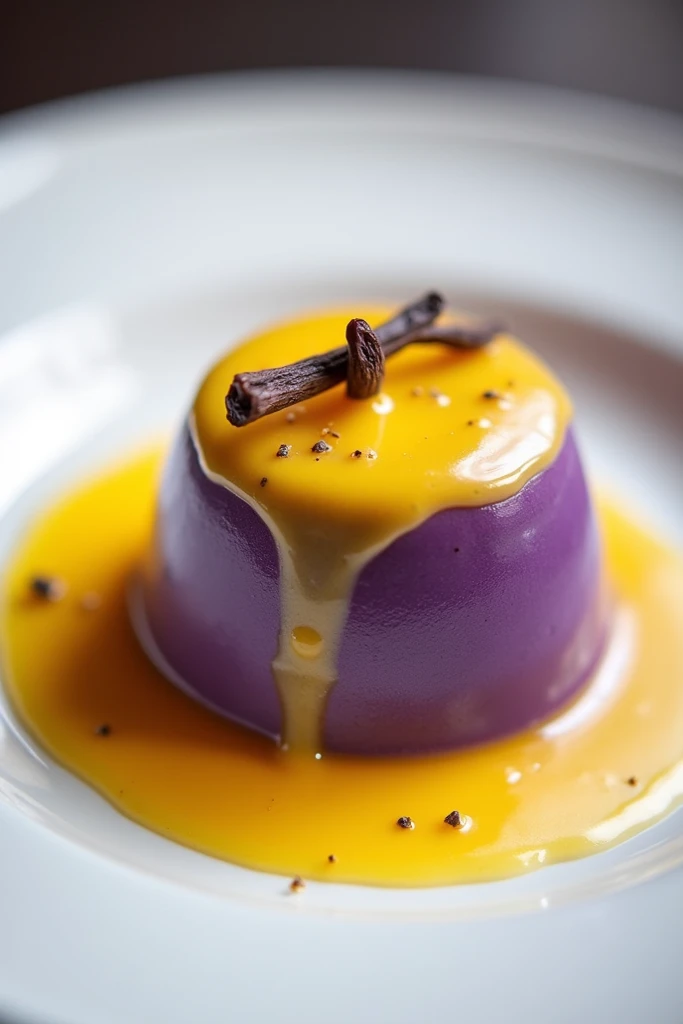 Coconut ube pudding with Mango Sauce 