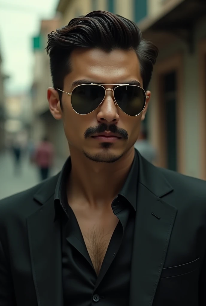 Mini video clip of a young man with a moustache from the Colombian Mafia wearing Oakley Juliete Dourada, European hairstyle