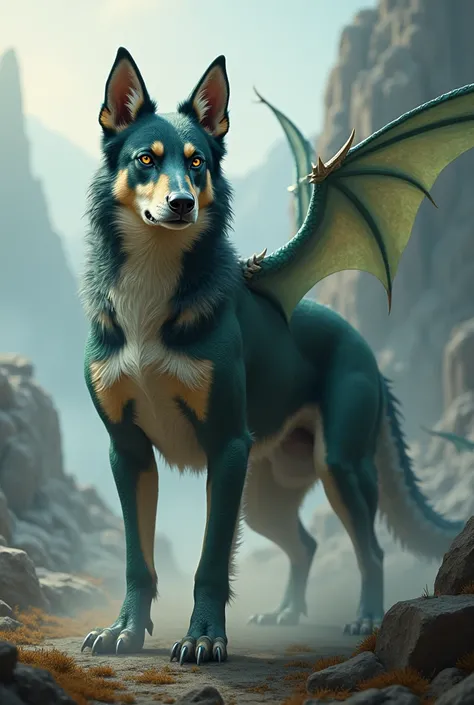 A dog with a dragon