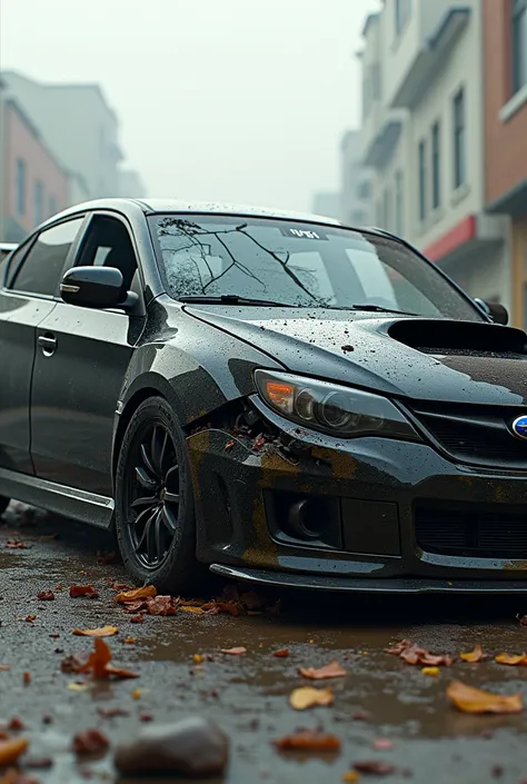 A crashed Sibaru Printed WRX STI