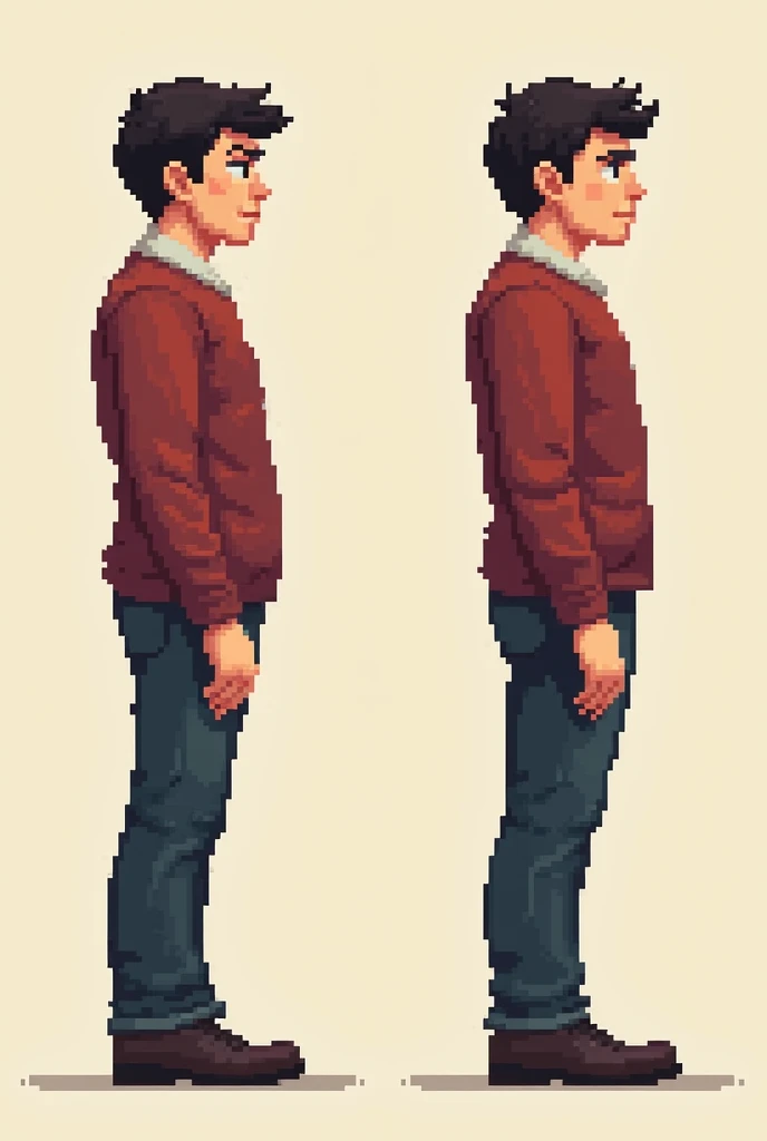 
human 2d , 64x64 pixel art,  in four angles : frontal,  right side ,  left side and back