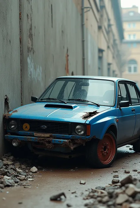 An old Sibaru Printed WRX STI crashed into the wall