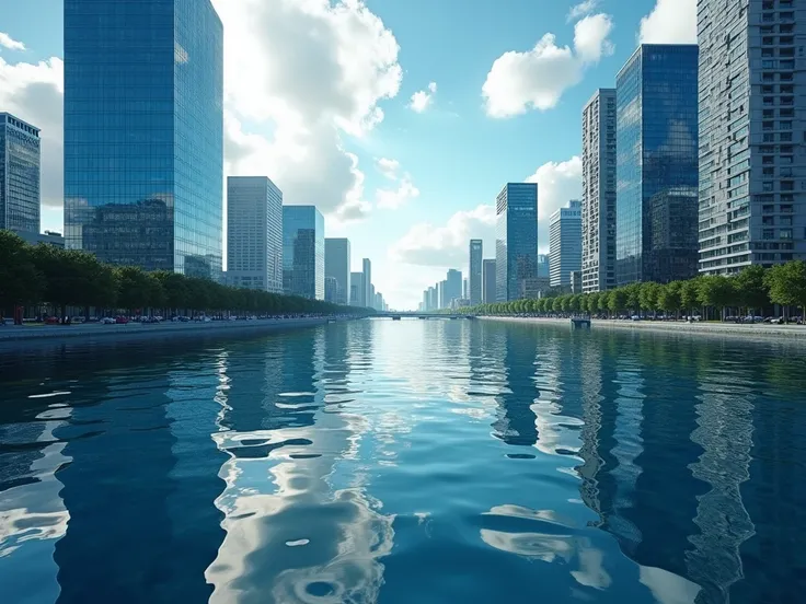  Beyond Reality The Water Universe Cycle ,  That Reflects All Buildings in the Water ,  Each Building Stands on Earth and is visible in the Whirlpool Reflection That Moves directly into the Viewers camera Very Clear and Linear Water as if Smooth and Soft w...