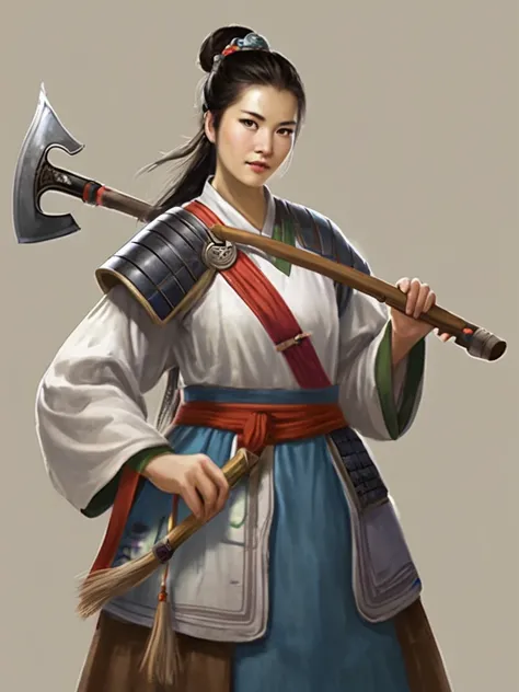  Three Kingdoms Period ,Huang Tsuen ,young woman, is a simple Hanseatic costume,Single-Handed Axe