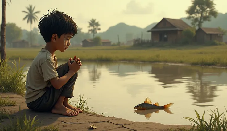 A Burmese village boy, clad in a faded longyi and a simple shirt, kneels by the edge of a shrinking lake. Tears flow down his sun-weathered face as he stares at a fish struggling weakly in the shallow, muddy water. The once-thriving pound is now reduced to...