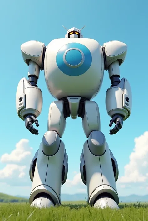 A 3D rendering of a giant robot transformed from a hot air balloon, in 4K resolution. The robots body is designed to emphasize the large, inflated shape of the hot air balloons envelope, standing out dramatically in comparison to the overall balance of the...