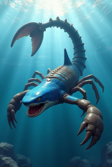 Blue shark with giant scorpion tail