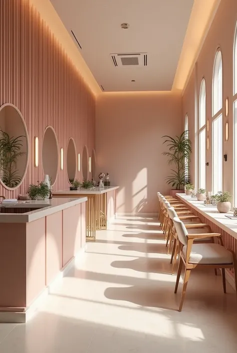  A beauty salon 3 meters wide by 7 long ,  that has walls with self-adhesive decorative panels, with an elegant touch ,  and that is pleasant for women 