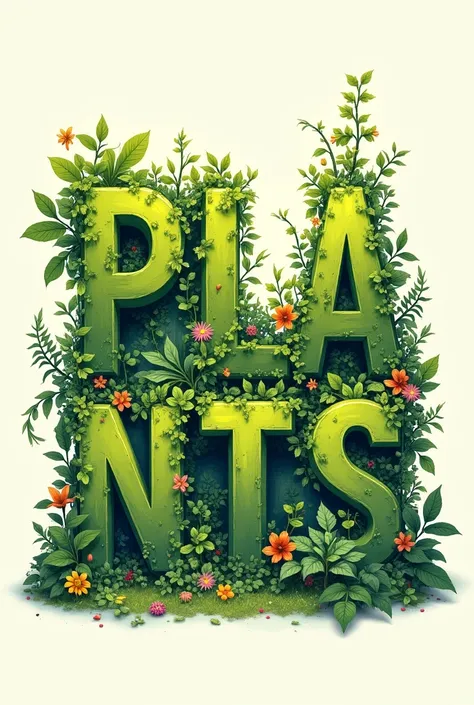 Painting plants on the word plants 
