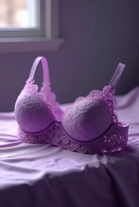 Purple medians size bra on table from the side view