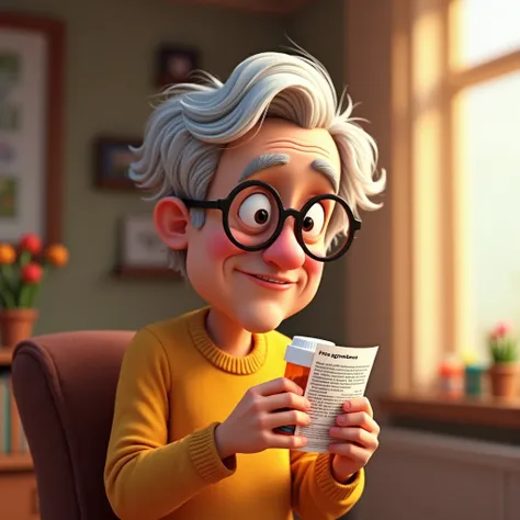 an elderly man reading his prescription in animated format