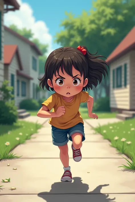 A girl who is running while trying to put up with the urge to go to the bathroom 