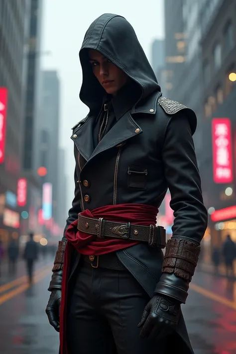 Generate several images of what Arno Dorians outfit from Assassins Creed would look like today 