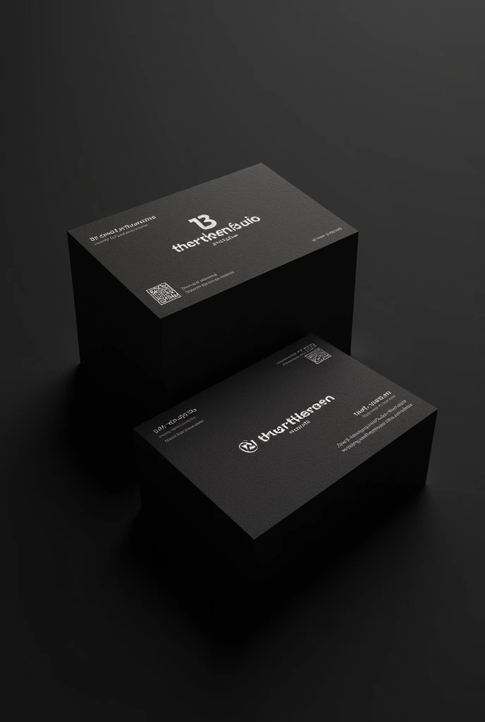 13 threeteen studio company business cards are detailed as follows 
"Mr. Pollawat Thanarungroj
นาย พลวัฒน์ ธนารุ่งโรจน์
Executive sales and acquisitions 
Mobile: +66-81-234-5678
E-mail: 133@gmail.with"
 and 2 qr codes are included. Using black as backgroun...