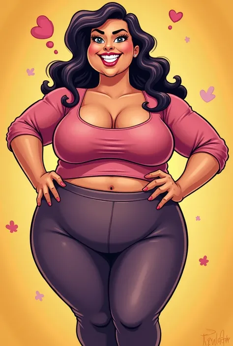 slightly overweight woman in tight clothes cartoon