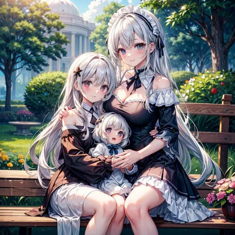 (( best quality)), ((masterpiece)), (  Details), ( ultra high resolution)、
(((Mother holding her  、Mother and  on good terms )))、 big big breasts 、
 perfect face、超 Detailsな肌、(Perfect Fingers、Perfect hands)、 perfect body for a lawn、
 gentle smile 、Happy smi...