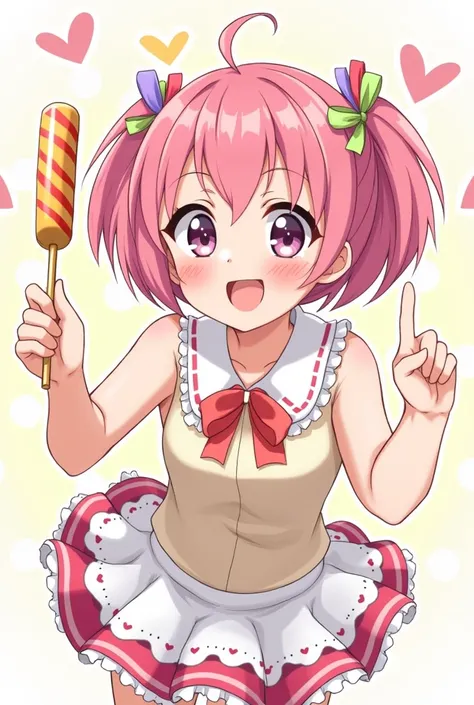 Anime style, cheerful girl, half body pic with cheerful pose, holding Pocky on Pocky days