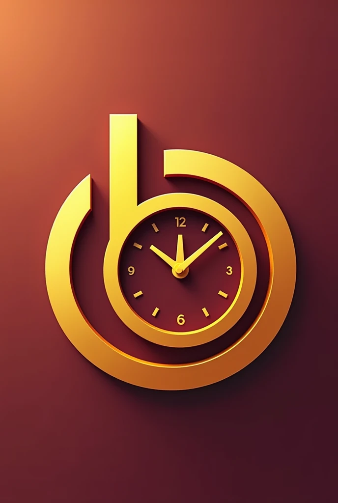 MAKE A LETTER B LOGO FOR A TV NEWS, MAKE IT 2D AND ADD ARROWS FOR A CLOCK AND A CAMERA LENS  AND A COLOR SCHEME OF MAROON AND YELLOW, ADD BANTAY BALITA