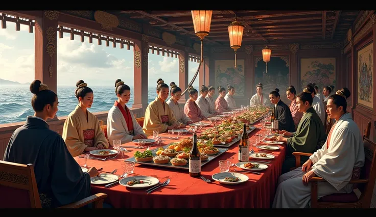 A big banquet on a samurai boat