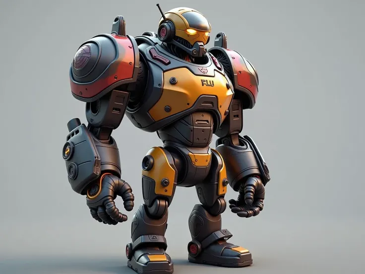 stylized Robot character, League of legends style art, unreal engine render, simplyfy shape