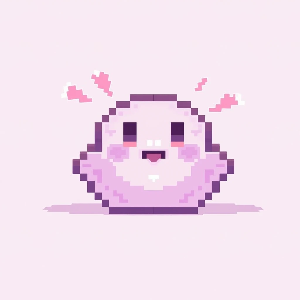 a small pixel sticker with emotions in light lilac-pink tones with a clear pixel division 