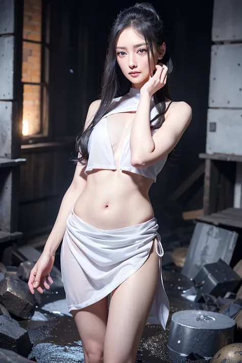 ８ｋ、 high definition 、Female warrior fashion、 beautiful girl、Android Body、young、 white skin,、Narrow eyes,high nose,Face lighting、 Clear Images 、Intellectual beauty、 skinny、 no makeup in the coal mine、 uneasy expression 、Face lighting, firm hair 、 single eye...