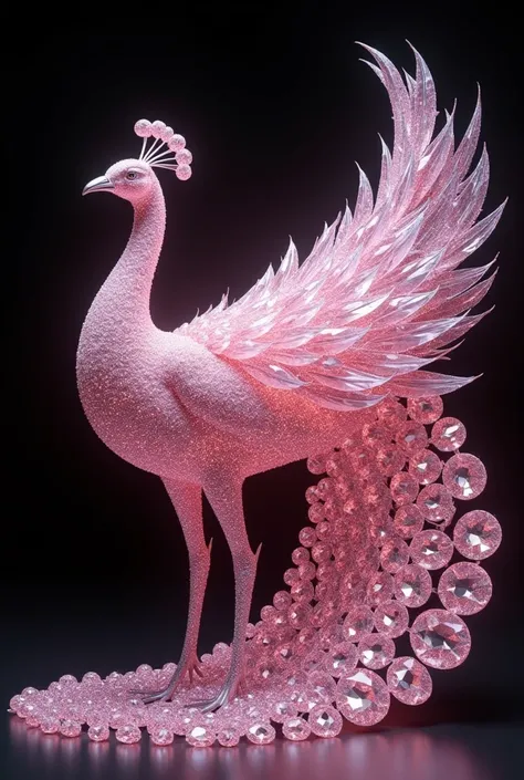 Draw a peacock made of pink diamonds, darken the background