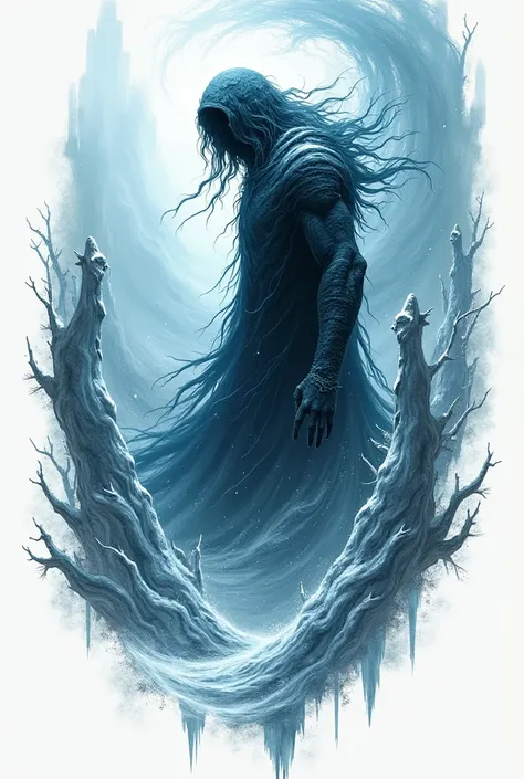 Create a tattoo design that have snow, ice, north winds and cold breezes with dark fantasy vibes