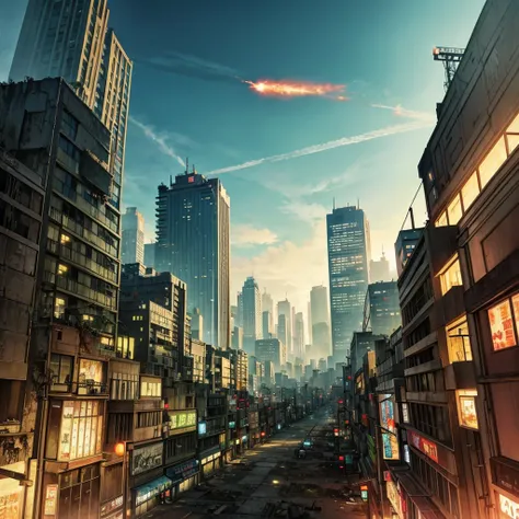  animated city scene ,  Attack on Titan-style scenery ,  post-apocalyptic Tokyo ,  Anime Scenery Concept Art , Anime Background Art , outdoors cityscape , The background is a ruined city,  future city background ,  ANCIENT CITY, Urban ruins in the backgrou...