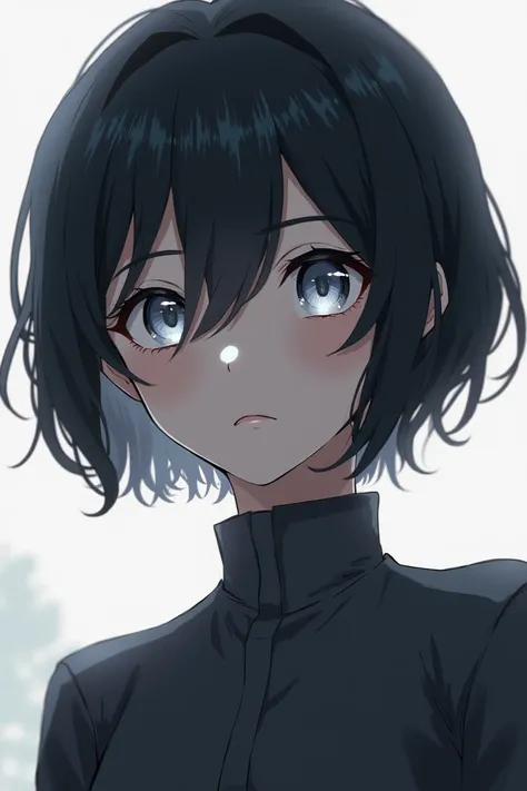 Anime character 2d ,  short black hair, silver eyes , Cold temperament  