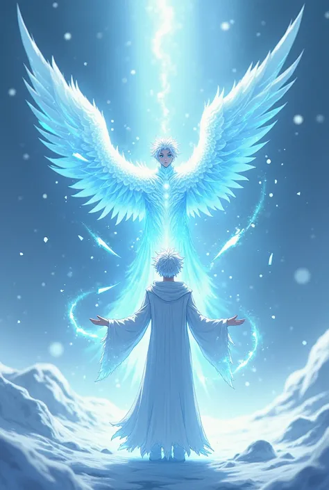 The white-haired, blue-eyed young man forms Ice Angel anime version 