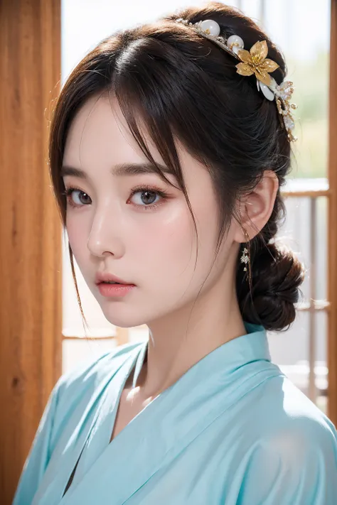 (( best quality、8k、 Masterpiece:1.3))、 1 girl 、Skinny Pretty Woman :1.3、( Random Hairstyles 、:1.2)、、 super detailed face、 detailed eyes on board、 double eyelids、 up hair 、 hair ornament、kimono