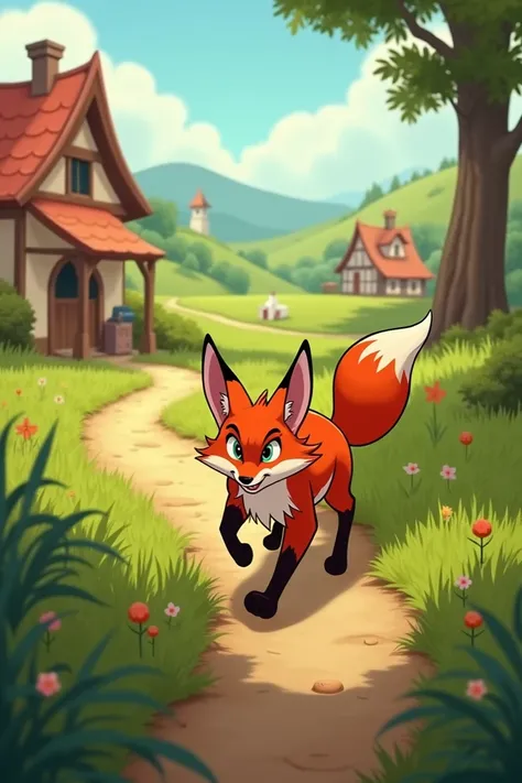 The foxs arrival and the danger:

"One day, the hen noticed a fox hiding near the village, trying to catch unsuspecting hens."Disney animated 

