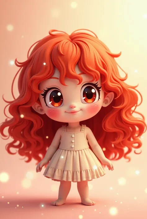 Chibi with red curly long hair and blush