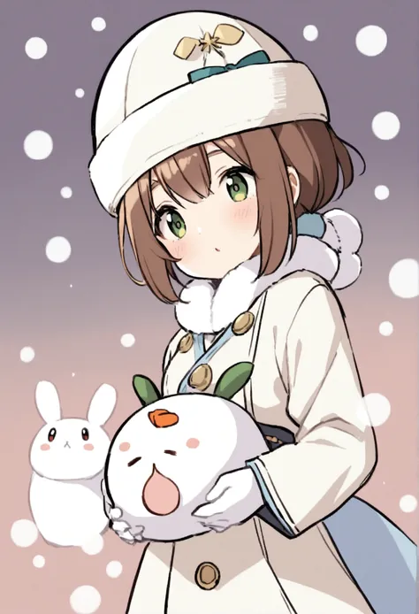 snow rabbit wearing a hat