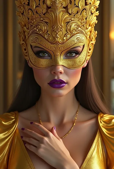 The Queen of Gold 　lady gold　 mask 　beautiful nails　Beauty　purple lipstick　