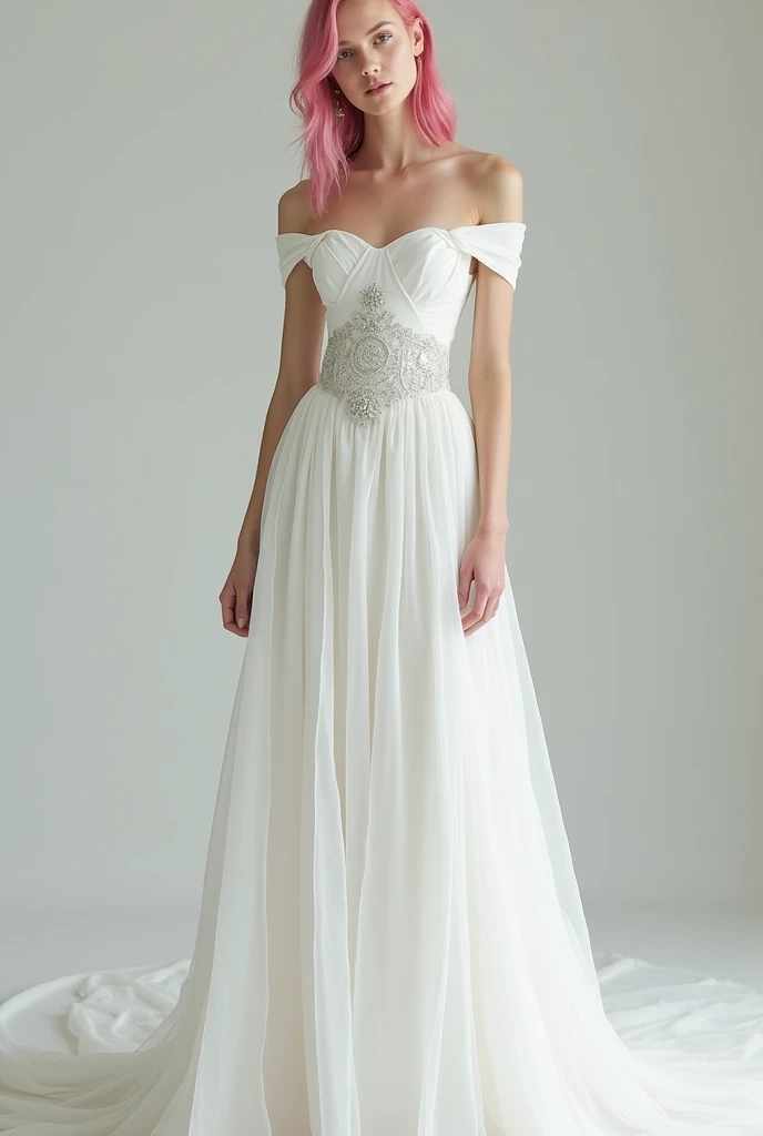  make a pure white A-line long dress .  I dont want it to be too long, so the shoulders are slightly exposed,  The waistline embellishes the constellations with delicate silver embroidery, and the .  part has layers of lace to make the skirt rich. I want i...