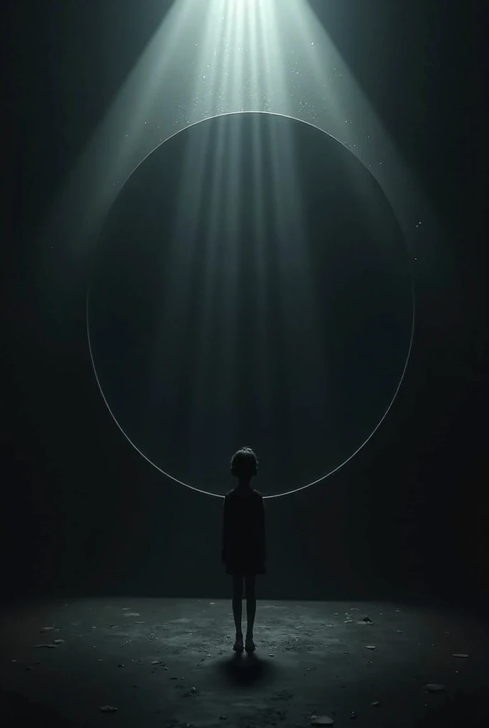 Minimal black round mirror art installation exploring light and origins of life in large scale