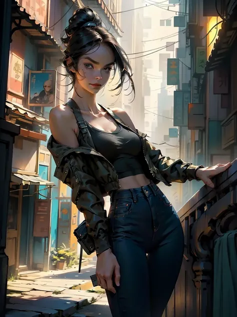 (masterpiece, top quality, best quality, official art, beautiful and aesthetic:1.2), (1girl:1.3), dark brown hair pulled back, elegant updo, extremely detailed, portrait, looking at viewer, facing viewer, solo, (full body:0.6), detailed background, close u...