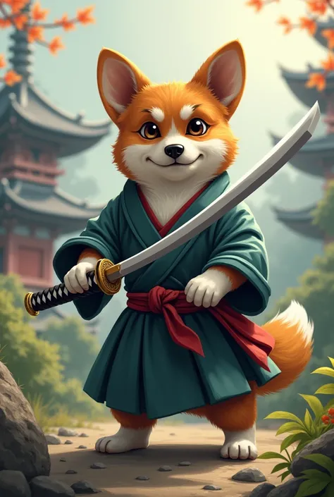 Corgi katana samurai