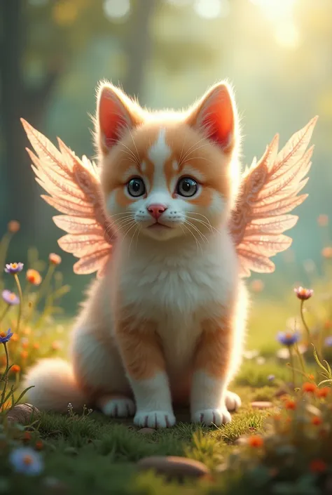 A kitten mixed with dog with wings