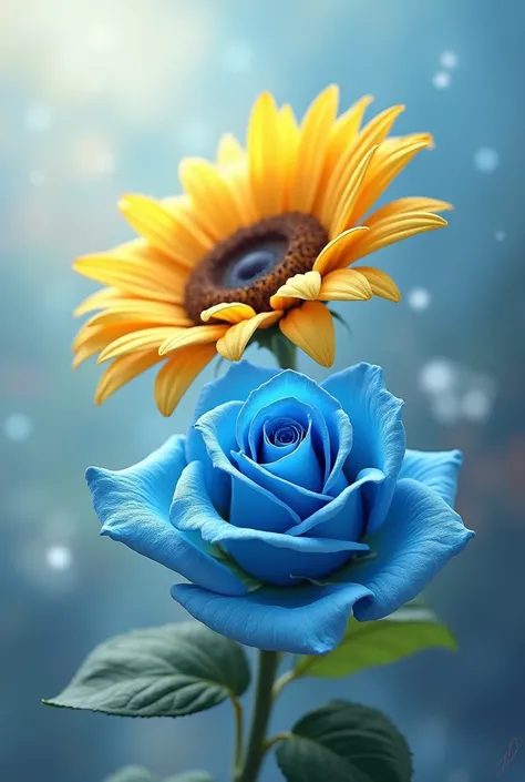 Blue rose and sunflower 